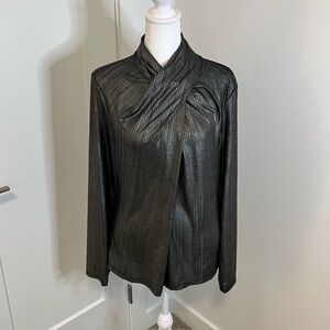 ELIE TAHARI Black & Silver Metallic Long Sleeve Women’s Shirt - Size L
